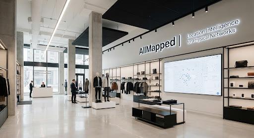 The interior of a sleek, contemporary flagship retail store with high ceilings and polished floors.